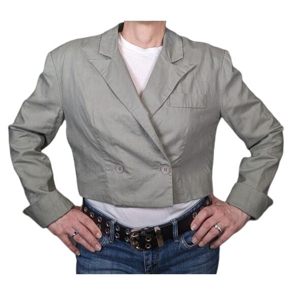 Linen and Cotton Cropped Blazer Light Green Size Large - Picture 1 of 15